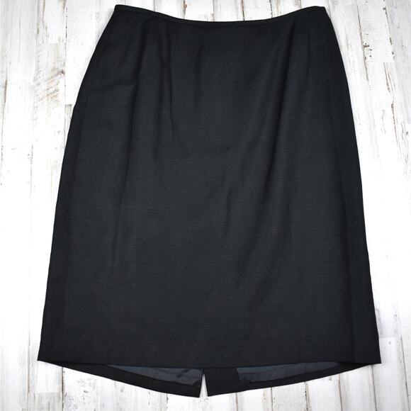 Vintage black linen blend midi skirt fits sz large 12/14 petite preppy academia - Picture 1 of 6